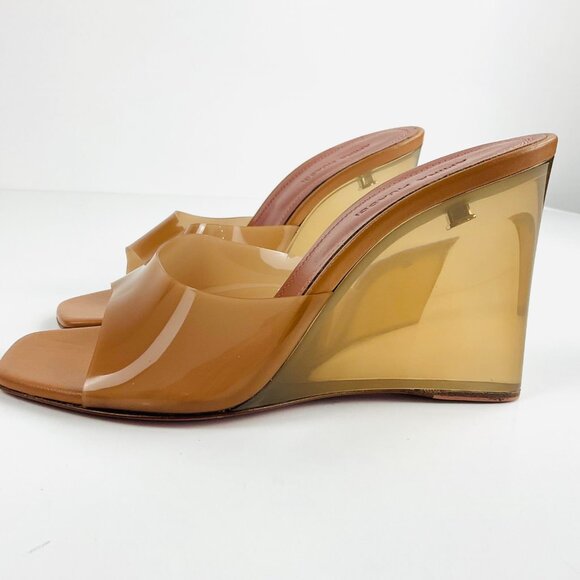 Amina Muaddi Lupita Glass Wedge PVC Strap Tan/Brown Mules size 36.5 US 6.5 - Picture 4 of 12